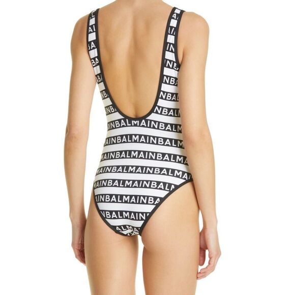 Balmain Small 2 black & white Authentic monogram logo one piece swimsuit high - Picture 7 of 12
